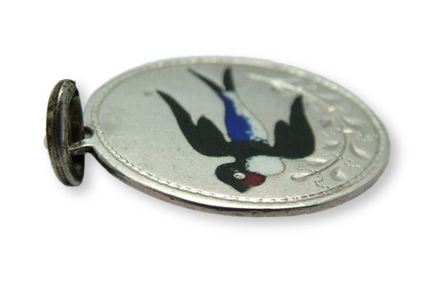 Antique Edwardian c1902 Silver & Enamel Swallow Charm Engraved “AJC 19.2.1902” Antique Charm - Sandy's Vintage Charms