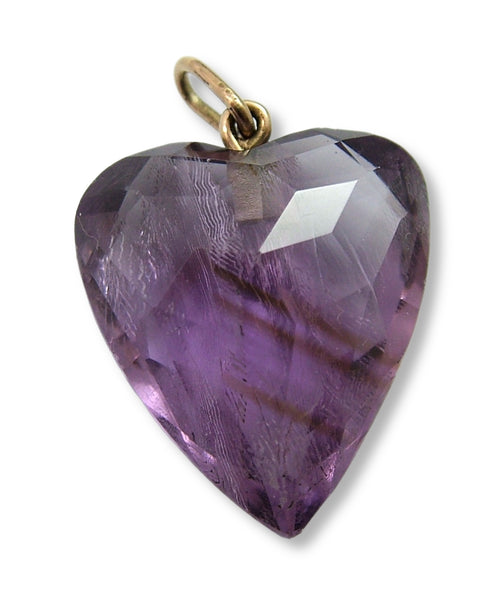 Large Antique Edwardian 9ct Gold & Faceted Amethyst Heart Charm Antique Charm - Sandy's Vintage Charms