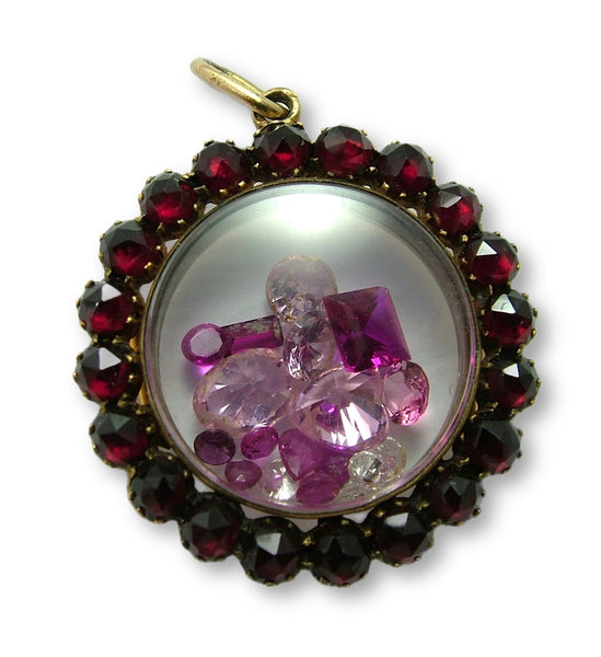 Large Antique Victorian c1890 Gilt Metal Garnet Opening Locket Shaker Charm or Pendant Antique Charm - Sandy's Vintage Charms