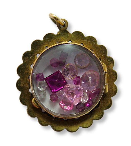 Large Antique Victorian c1890 Gilt Metal Garnet Opening Locket Shaker Charm or Pendant Antique Charm - Sandy's Vintage Charms