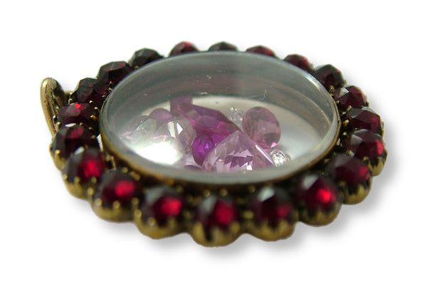 Large Antique Victorian c1890 Gilt Metal Garnet Opening Locket Shaker Charm or Pendant Antique Charm - Sandy's Vintage Charms
