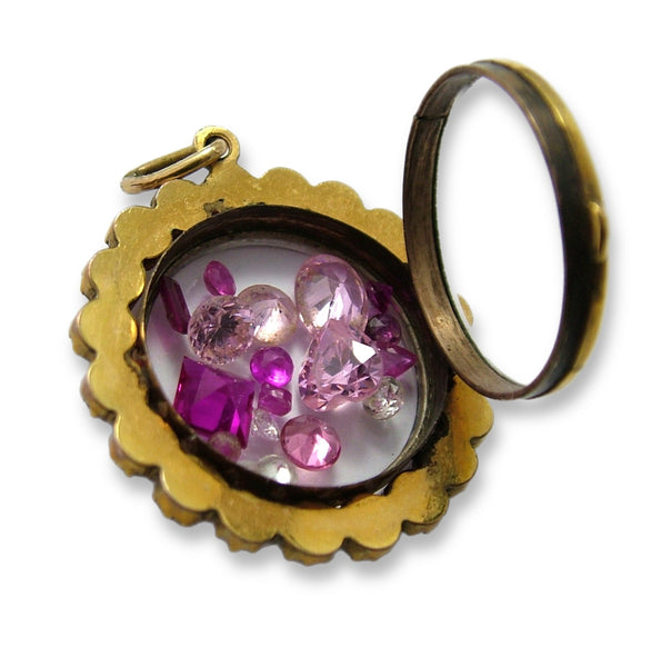 Large Antique Victorian c1890 Gilt Metal Garnet Opening Locket Shaker Charm or Pendant Antique Charm - Sandy's Vintage Charms