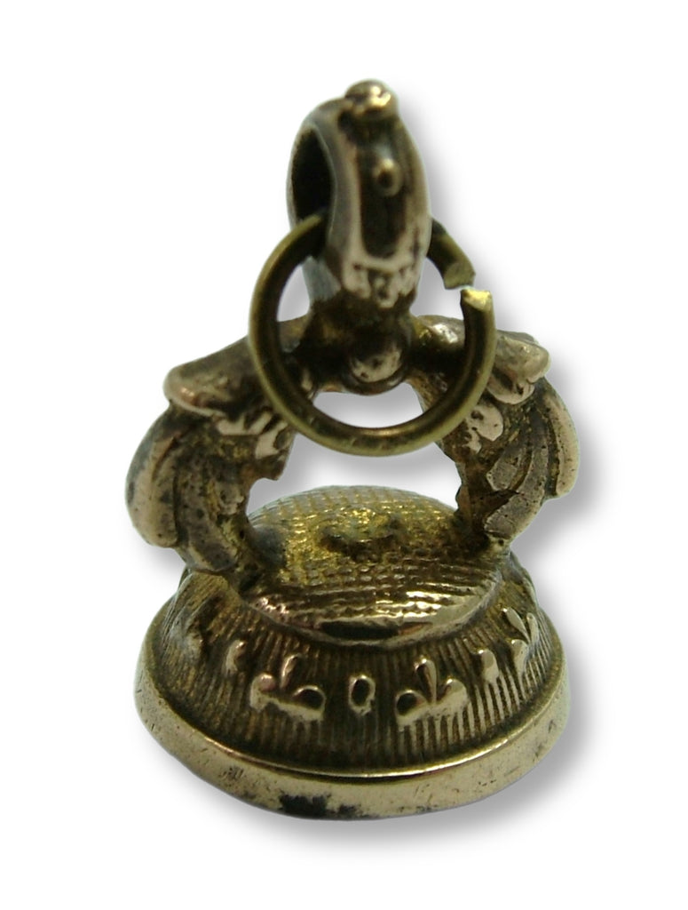 Antique Victorian Brass Fob Seal Charm with Glass Seal “May Heaven Shield Thee” & Queen Victoria Antique Charm - Sandy's Vintage Charms