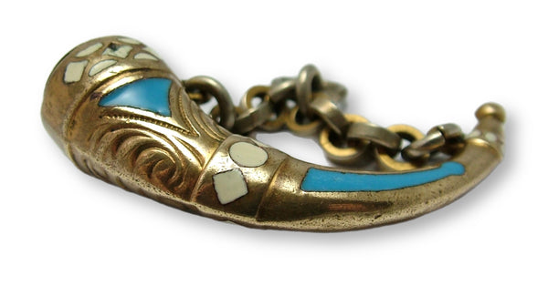 Large Antique Victorian Brass & Enamel Hunting Horn Fob Charm with Working Compass Antique Charm - Sandy's Vintage Charms