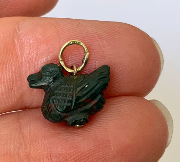 Small Vintage 1950's 14ct 14k Gold & Carved Bloodstone Agate Duck Charm Gold Charm - Sandy's Vintage Charms