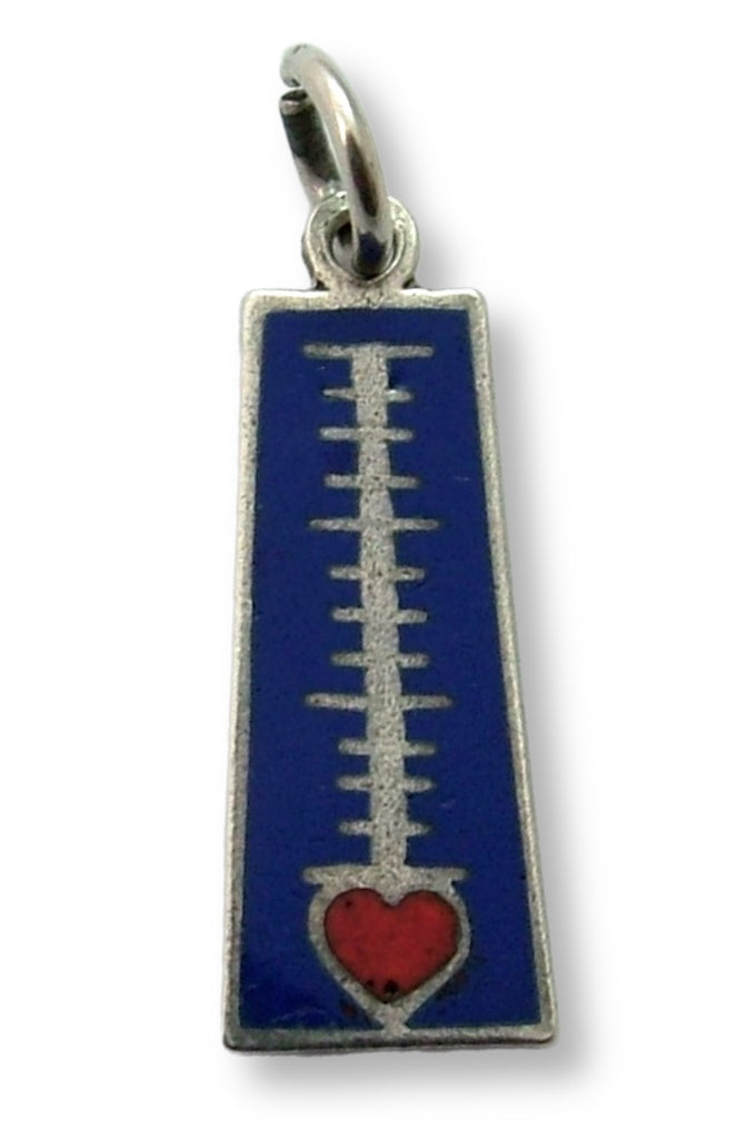 Small Vintage 1950's Silver & Blue Enamel Thermometer Charm with Heart Enamel Charm - Sandy's Vintage Charms