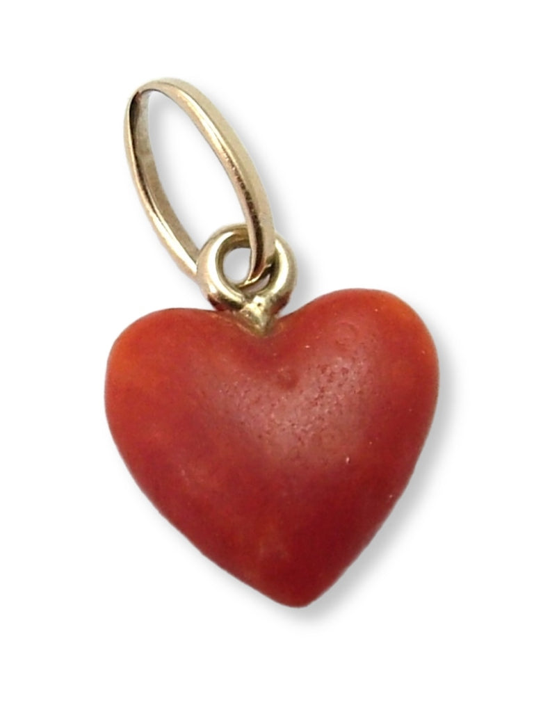 Small Vintage 1950's Coral & 18k 18ct Gold Heart Charm 1920s-1950s Charm - Sandy's Vintage Charms