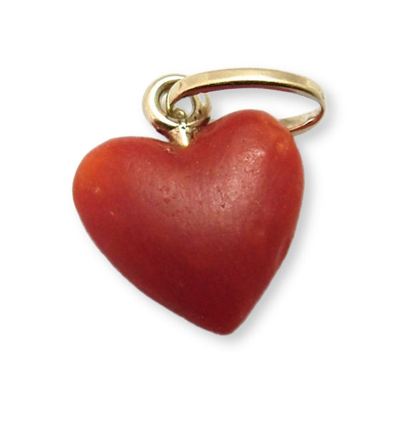 Small Vintage 1950's Coral & 18k 18ct Gold Heart Charm 1920s-1950s Charm - Sandy's Vintage Charms