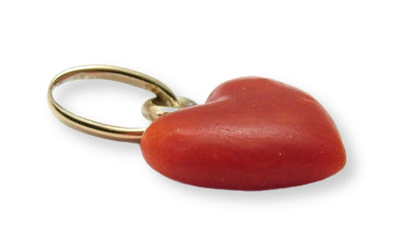 Small Vintage 1950's Coral & 18k 18ct Gold Heart Charm 1920s-1950s Charm - Sandy's Vintage Charms