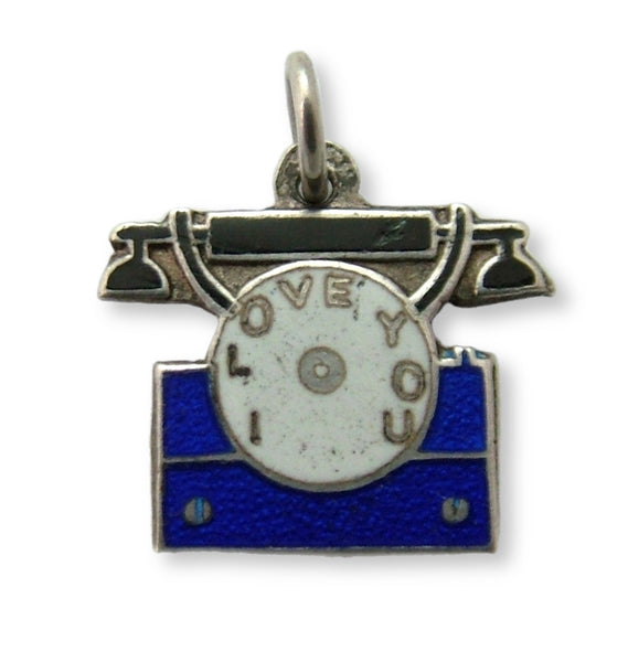 Vintage 1950's Silver & Blue Enamel Telephone Charm “I Love You” Enamel Charm - Sandy's Vintage Charms