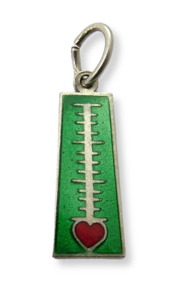 Small Vintage 1950's Silver & Green Enamel Thermometer Charm with Heart Enamel Charm - Sandy's Vintage Charms
