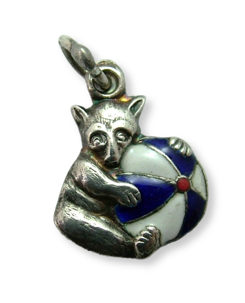 Small Vintage 1950's Solid Silver Flat Backed Bear Charm with Blue & White Enamel Ball Enamel Charm - Sandy's Vintage Charms