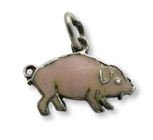 Small Vintage 1930's Silver & Pink Enamel Pig Charm Enamel Charm - Sandy's Vintage Charms