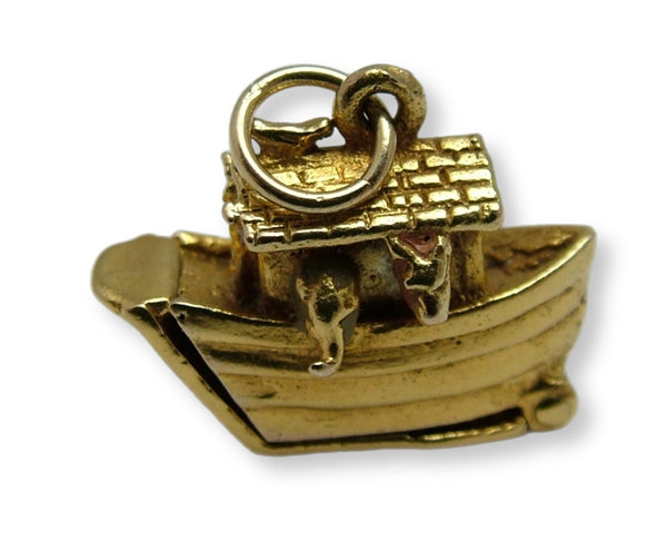 Vintage 1950's 9ct Gold Opening Noah's Ark Charm - Enamel Painted Animals Inside HM 1957 Gold Charm - Sandy's Vintage Charms