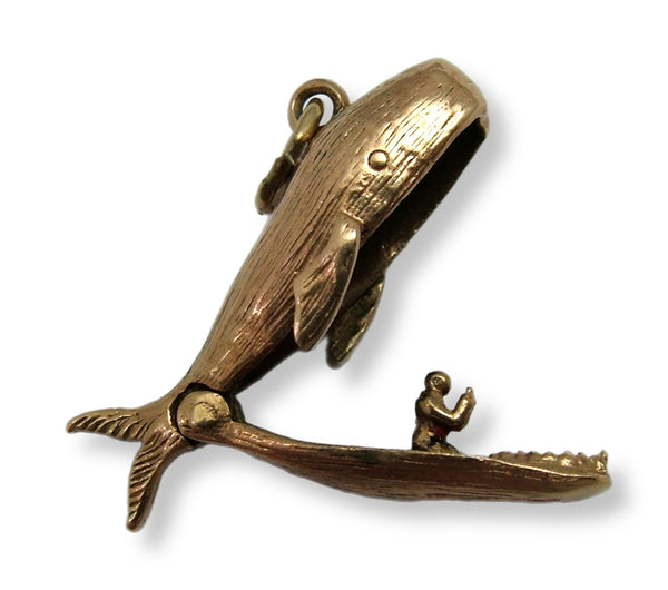 Vintage 1960's 9ct Gold Opening Whale Charm Jonah Inside HM 1962 Gold Charm - Sandy's Vintage Charms