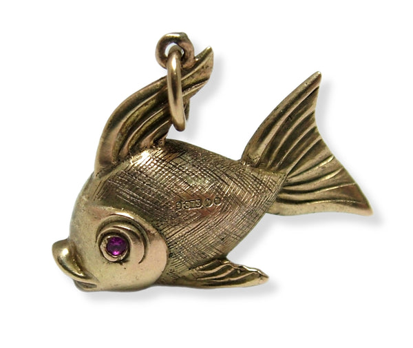 Large Vintage 1960's 9ct Gold Fish Charm with Ruby Eyes HM 1963 Gold Charm - Sandy's Vintage Charms