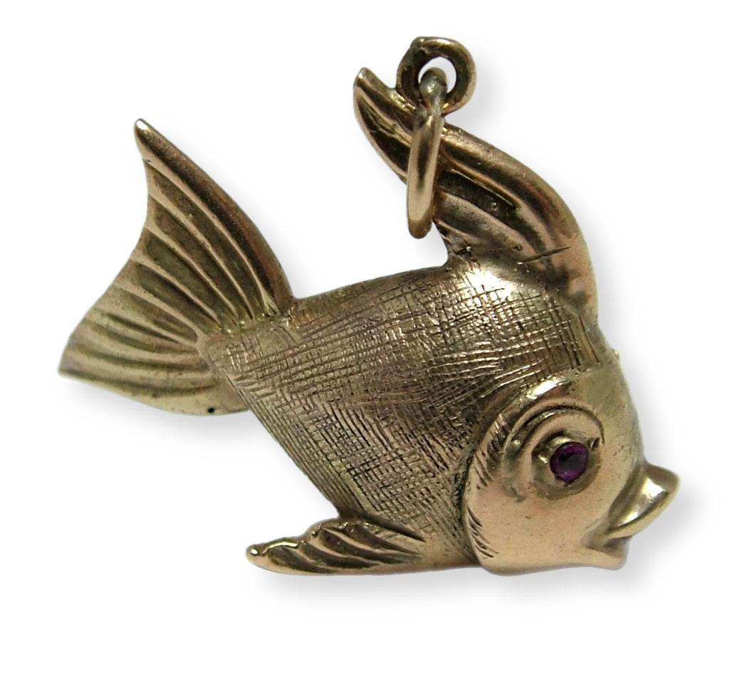 Large Vintage 1960's 9ct Gold Fish Charm with Ruby Eyes HM 1963 Gold Charm - Sandy's Vintage Charms