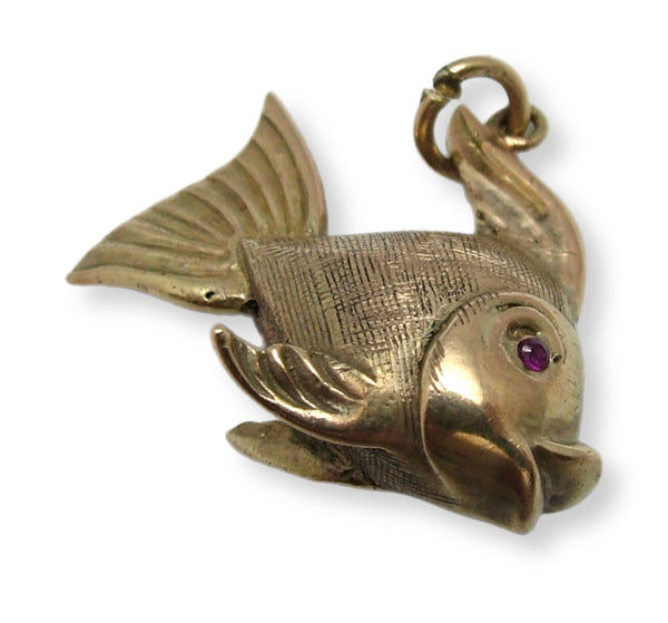 Large Vintage 1960's 9ct Gold Fish Charm with Ruby Eyes HM 1963 Gold Charm - Sandy's Vintage Charms