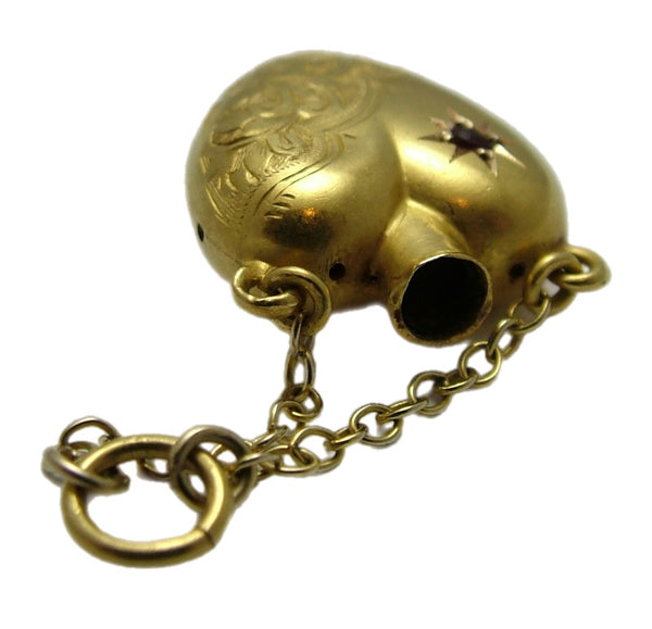 Large Antique Victorian c1895 15ct Gold & Ruby Heart Perfume Bottle Charm