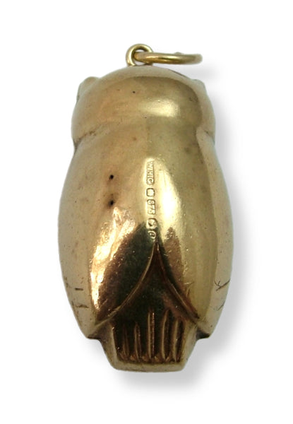 Large Vintage 1970's Hollow 9ct Gold Owl Charm with Green Eyes HM 1977 Gold Charm - Sandy's Vintage Charms