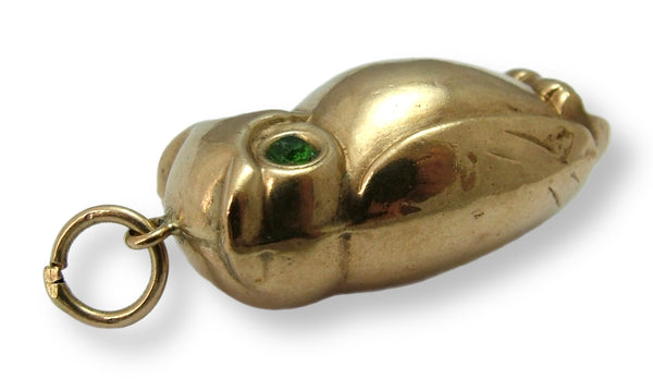 Large Vintage 1970's Hollow 9ct Gold Owl Charm with Green Eyes HM 1977 Gold Charm - Sandy's Vintage Charms