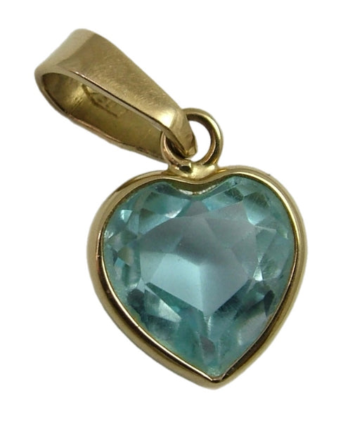 Small Vintage 1980's 18ct 18k Gold & Blue Crystal Heart Charm HM 1987