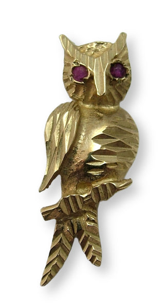 Vintage 1990's Solid 9ct Gold Owl Charm with Ruby Eyes HM 1990 Gold Charm - Sandy's Vintage Charms