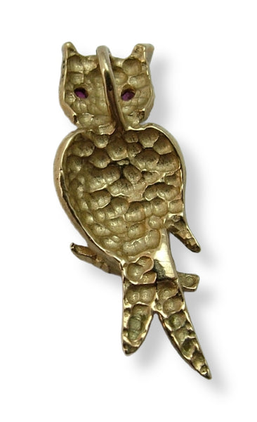 Vintage 1990's Solid 9ct Gold Owl Charm with Ruby Eyes HM 1990 Gold Charm - Sandy's Vintage Charms