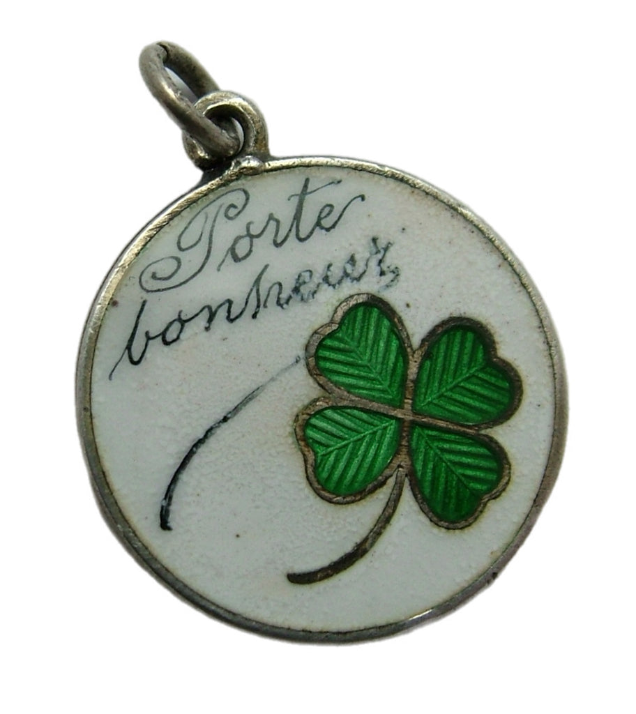 Antique c1915 Silver & Enamel “Porte Bonheur” Four Leaf Clover Charm