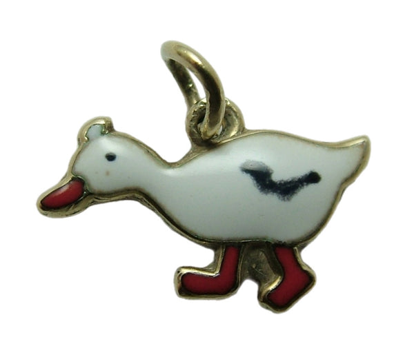 Small Vintage 1950's 14ct 14k Gold & Enamel Duck Charm