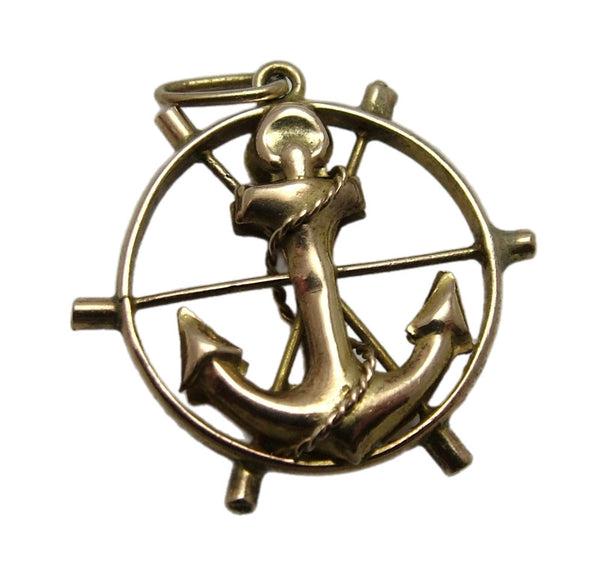 Vintage 1920's Hollow 9ct Gold Anchor & Ship’s Wheel Charm Gold Charm - Sandy's Vintage Charms