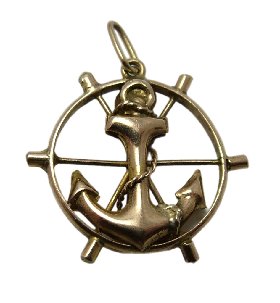 Vintage 1920's Hollow 9ct Gold Anchor & Ship’s Wheel Charm Gold Charm - Sandy's Vintage Charms
