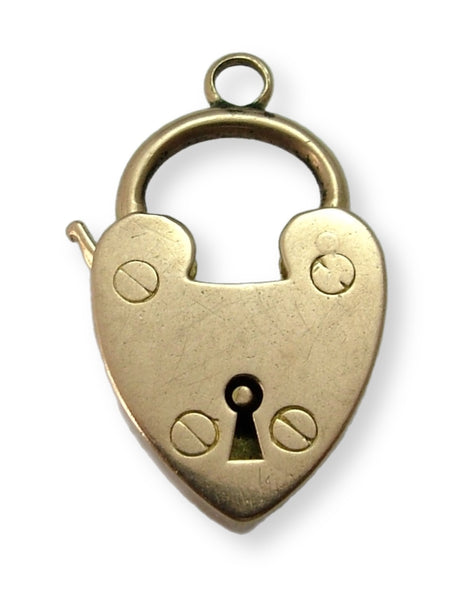 Antique Edwardian c1910 9ct Rose Gold Heart Shaped Padlock Charm or Pendant Gold Charm - Sandy's Vintage Charms
