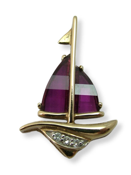 Modern Secondhand 9ct Gold, Amethyst & Diamond Sailing Yacht Charm or Pendant HM 2003 Gold Charm - Sandy's Vintage Charms