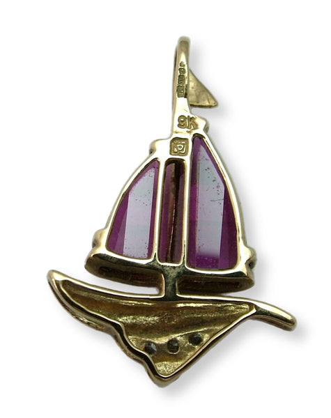Modern Secondhand 9ct Gold, Amethyst & Diamond Sailing Yacht Charm or Pendant HM 2003 Gold Charm - Sandy's Vintage Charms
