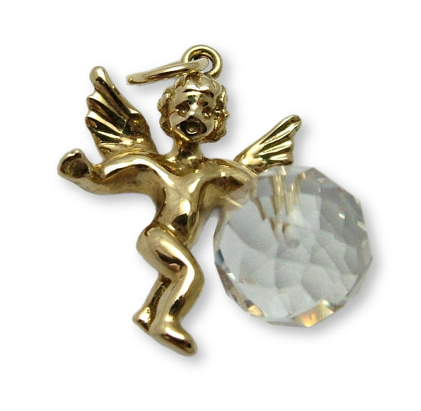 Modern Secondhand Solid 9ct Gold Cherub Charm with Crystal Ball HM 2006 Gold Charm - Sandy's Vintage Charms