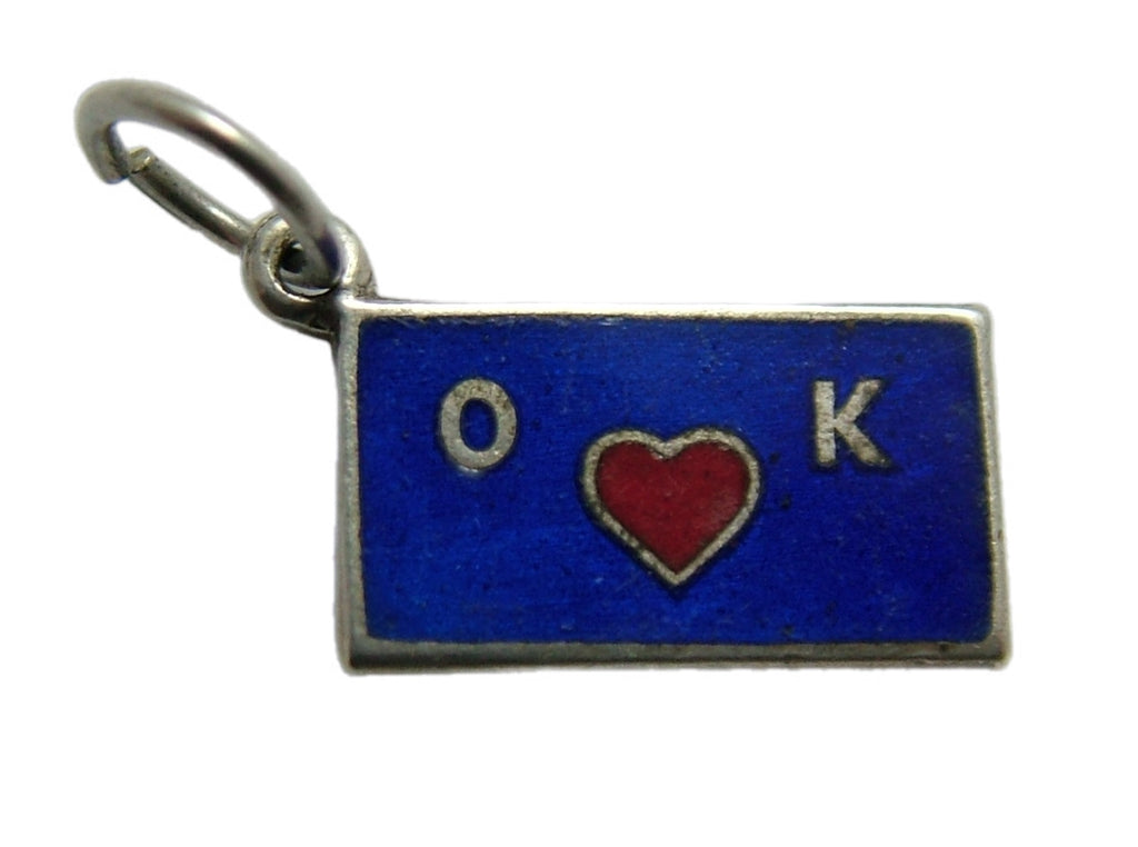 Small Vintage 1950's Silver & Blue Enamel “OK” Heart Charm
