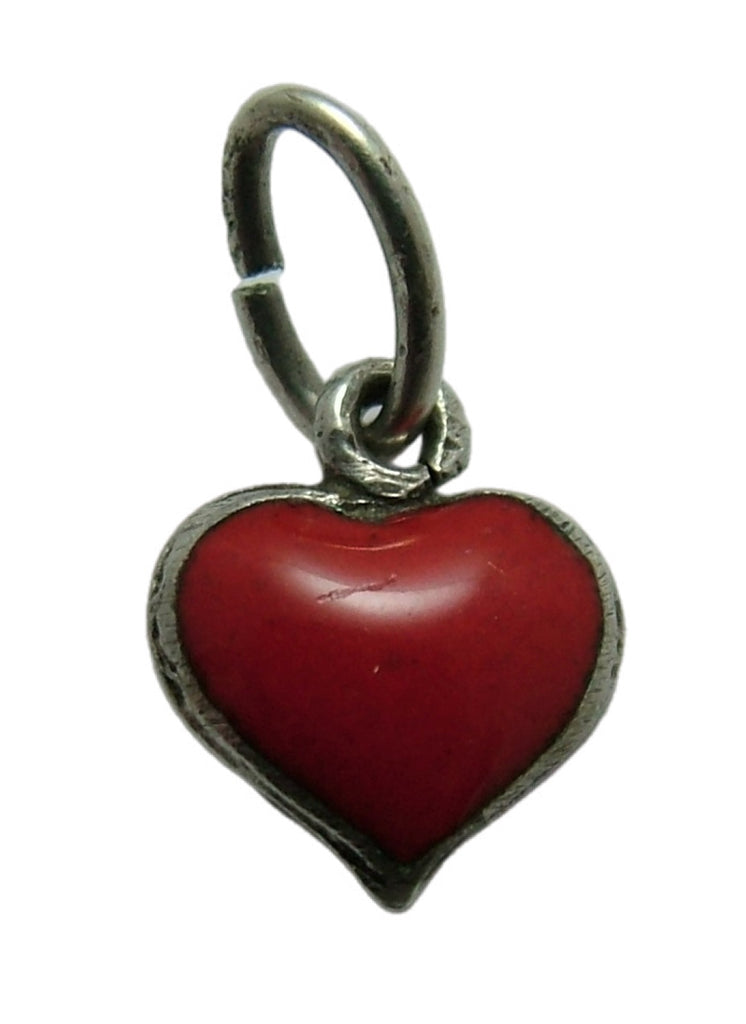 Tiny Vintage 1950's Silver & Red Enamel Heart Charm Enamel Charm - Sandy's Vintage Charms