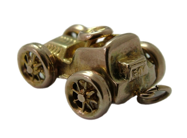 Antique c1902 Hollow 9ct Gold Car Charm with Rotating Wheels