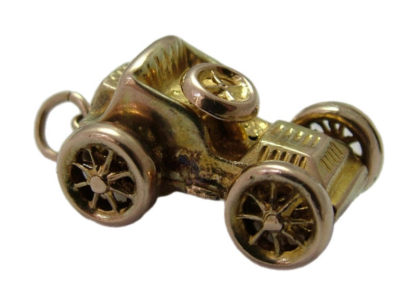 Antique c1902 Hollow 9ct Gold Car Charm with Rotating Wheels