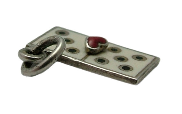 Small Vintage 1950's Silver & Enamel Domino Charm with Raised Red Heart Enamel Charm - Sandy's Vintage Charms