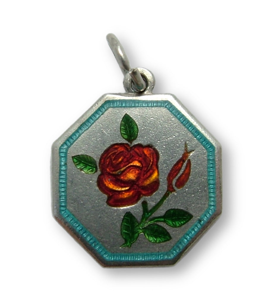 Vintage 1960’s Silver & Enamel TLM “Flower of the Month” Charm ROSE Enamel Charm - Sandy's Vintage Charms