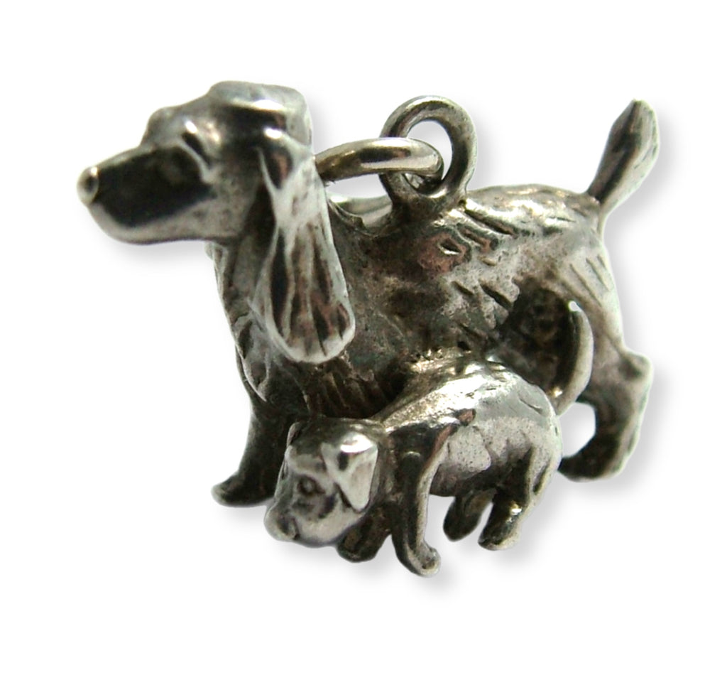 Vintage 1970's Solid Silver Spaniel Dog & Puppy Charm HM 1977 Silver Charm - Sandy's Vintage Charms