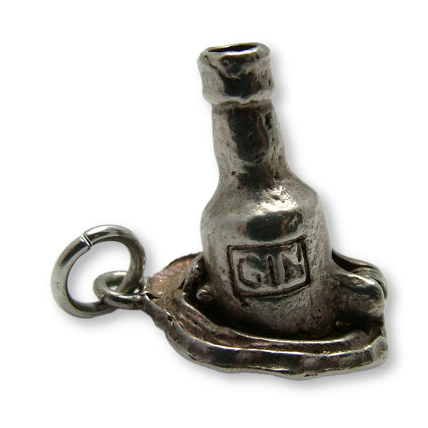 Vintage 1970's Silver Floating Gin Bottle Charm Opens to “Help” Message Inside Silver Charm - Sandy's Vintage Charms