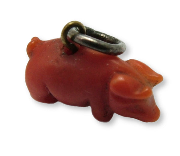 Tiny Antique Edwardian c1910 Brass & Carved Coral Pig Charm Antique Charm - Sandy's Vintage Charms