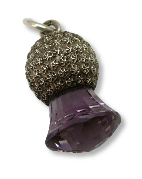 Antique Edwardian c1905 Silver & Amethyst Glass Thistle Charm with Repousse Decoration Antique Charm - Sandy's Vintage Charms