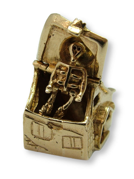 Large Heavy Vintage 1960's 9ct Gold Opening Haunted House Charm Moving Skeleton Inside HM 1966 Gold Charm - Sandy's Vintage Charms