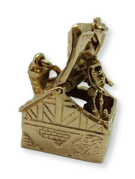 Large Heavy Vintage 1960's 9ct Gold Opening Haunted House Charm Moving Skeleton Inside HM 1966 Gold Charm - Sandy's Vintage Charms