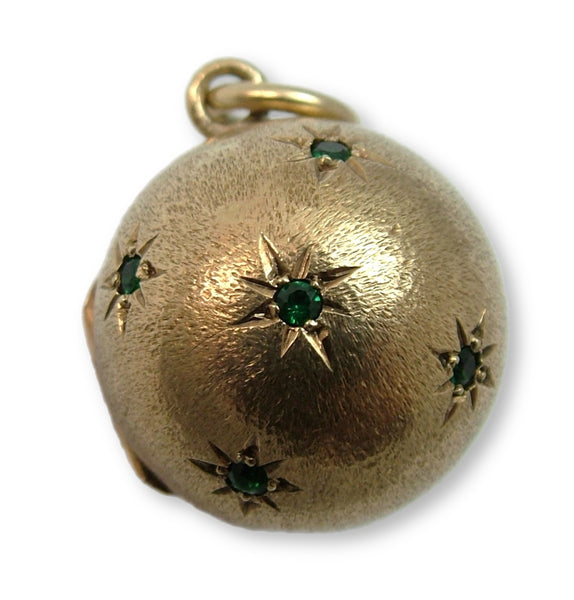 Vintage 1960's 9ct Gold & Green Gem Ball Locket Charm HM 1966 Gold Charm - Sandy's Vintage Charms