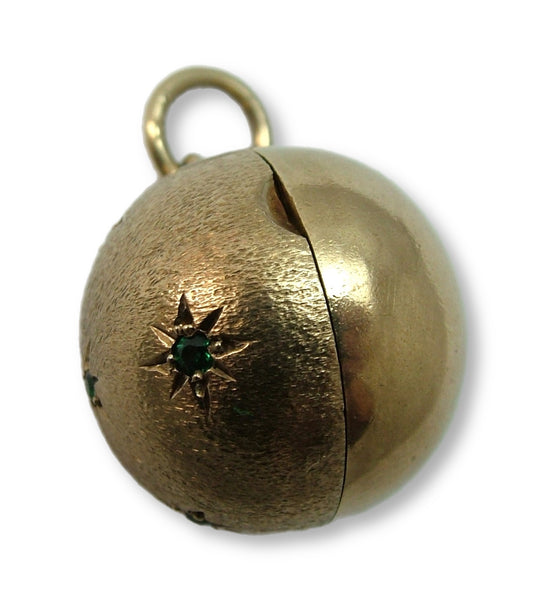 Vintage 1960's 9ct Gold & Green Gem Ball Locket Charm HM 1966 Gold Charm - Sandy's Vintage Charms